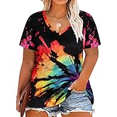 CARCOS Womens Plus Size Tops Short Sleeve Shirts V Neck Tunic Floral/Aniaml Blouses XL-5X