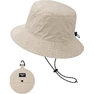 Durio Packable UPF 50+ Waterproof Bucket Hat for Women Men Outdoor | Round Fold Storage Carabiner Clip Included Built-In Chin