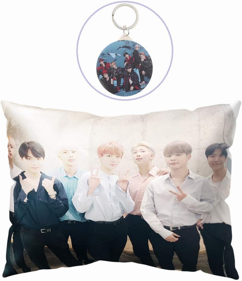 Skisneostype BTS Pillowcase Kpop Bangtan Boys 50 x 30 CM Soft Velvet Throw Pillow Case with One BTS Cute Brooch Pin Badge Free Best Gift for A.R.M.Y(Style 09-BTS)