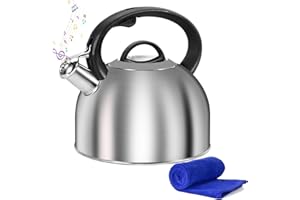 Foedo Whistling Stovetop Tea Kettle, 3.2Qt Food-Grade 304 Stainless Steel Teapot, Ergonomic Handle,Hot Water Quick Boil,All Metal Stove Kettle Rust Resistant and Durable,With Anti-Scald Towel(Silver)