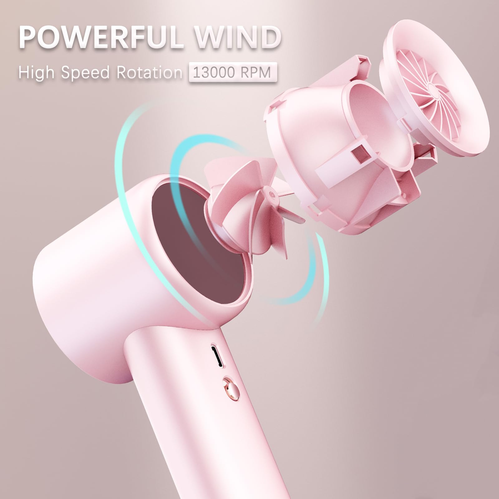 Halybau Handheld Fan,1-100 High Speed Adjustable Turbo Mini Fan,2500-5000mAh Battery Operated Rechargeable Personal Fan with Digital Display for Travel/Camping/Outdoor/Home/Office (Pink), OT-F18