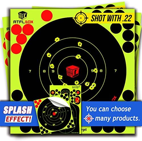 AtflBox Shooting Target 8inch Bulleye Super Splatter and Adhesive Target. Shooting Outdoor and Indoor ranges.Rective Shooting Targets for Gun - Rifle - Pistol - Airsoft - Air Rifle