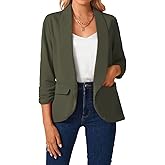 MINTLIMIT Womens Blazer 3/4 Ruched Sleeve Shawl Collar Business Work Blazers Open Front Casual Jackets with Pockets