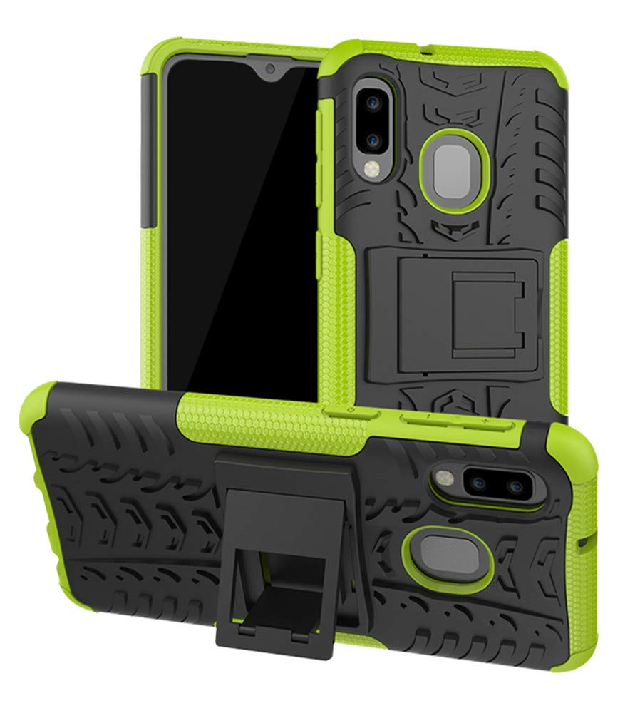 Yiakeng Samsung Galaxy A20e Case, Double Layer Shockproof Slim Drop Full Body Protection With Kickstand For Samsung Galaxy A20e (Green)