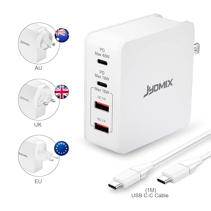 JYDMIX 48W Dual USB C Ladegerät, 4-Port USB C Charger mit USB-C Power Delivery, Fast Charge USB QC3.0 Ttragbares Internationa