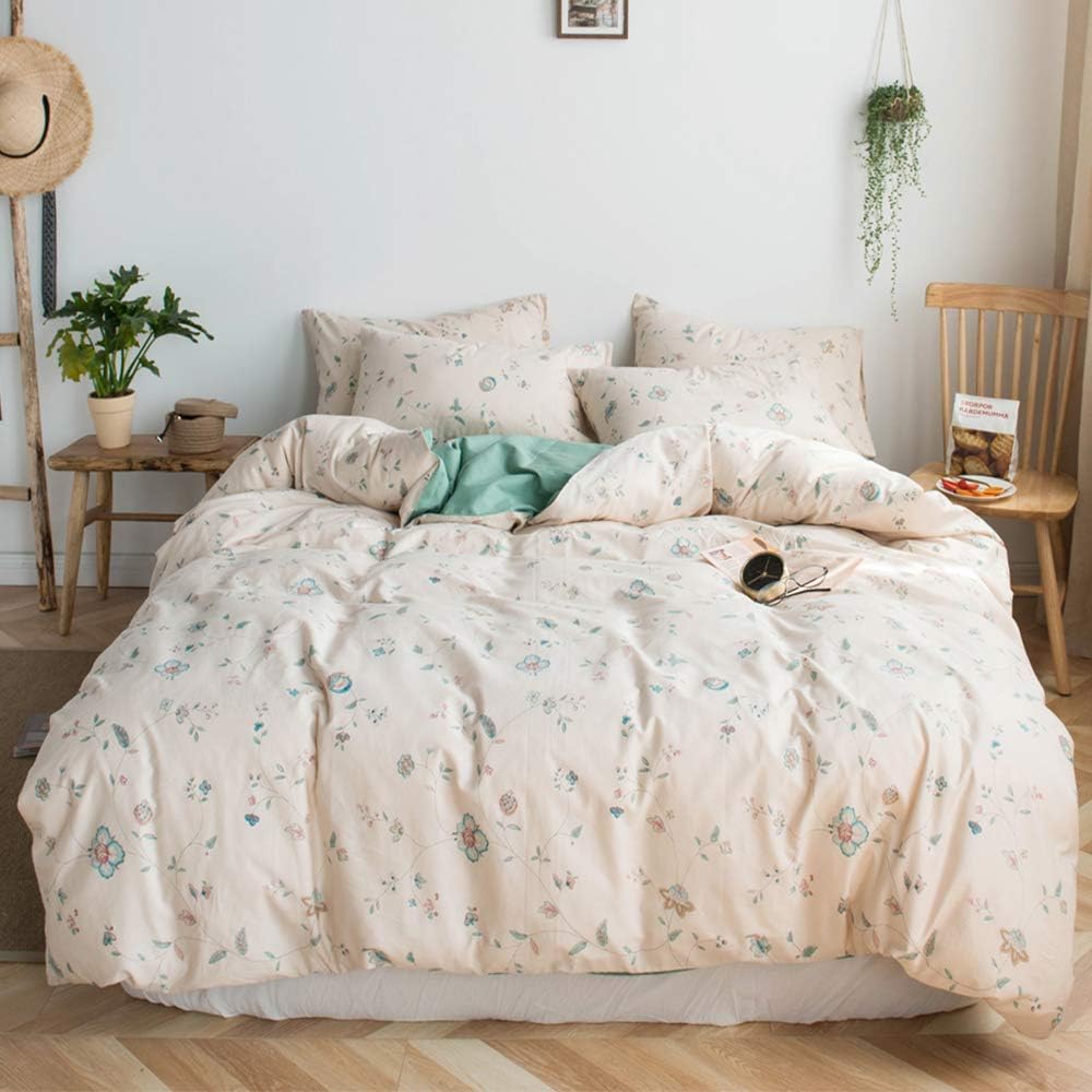 HIGHBUY Twin Girls Floral Duvet Cover Cotton Reversible 3