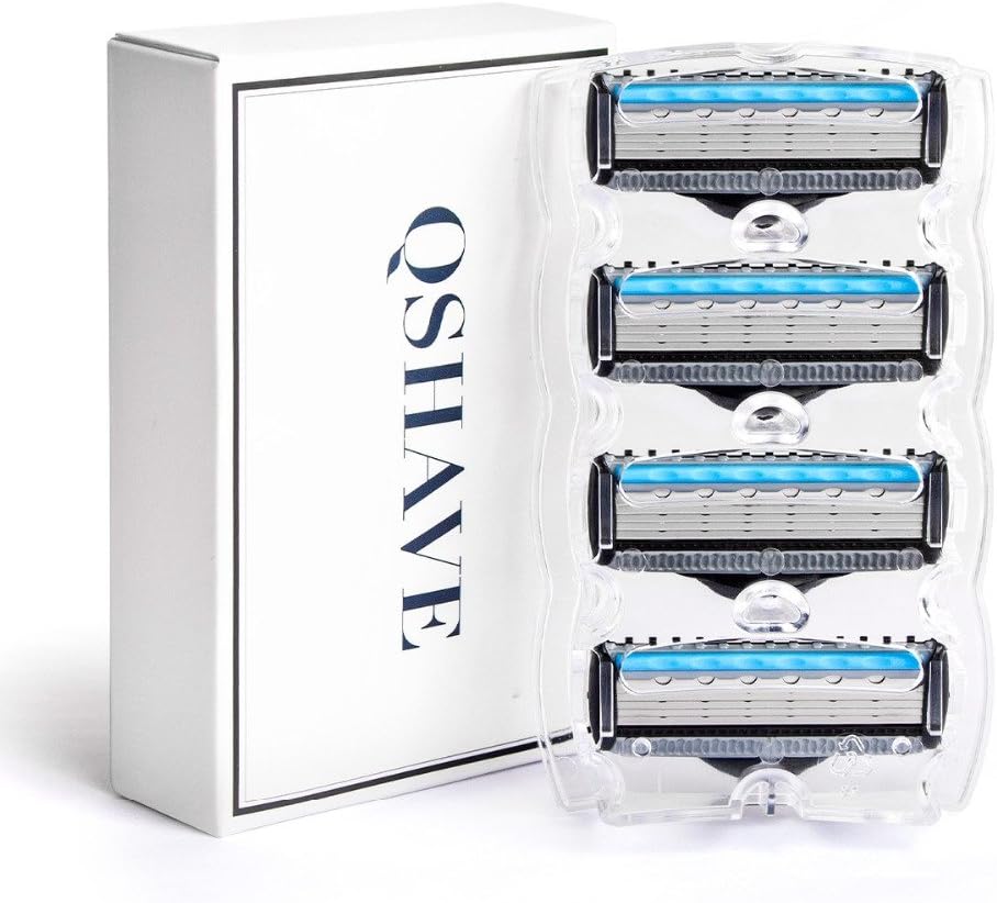 QSHAVE X5 Blade (5-Blade) Razor Refills/Cartridges with Trimmer Fit QSHAVE Blue Series Razor (4 Cartridges)