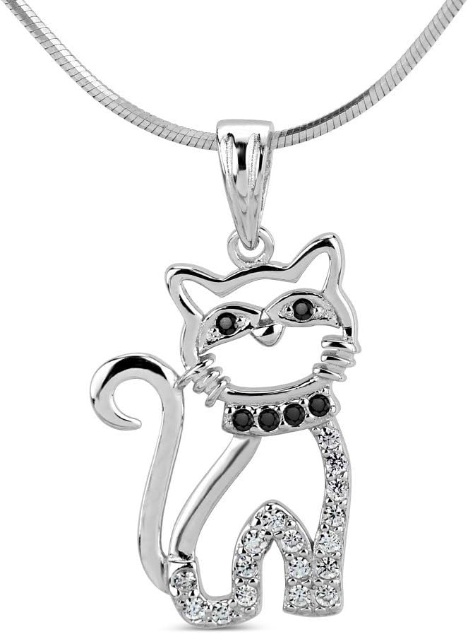 SILVEGO Women's 925 Sterling Silver Cat Pendant with Zirconia