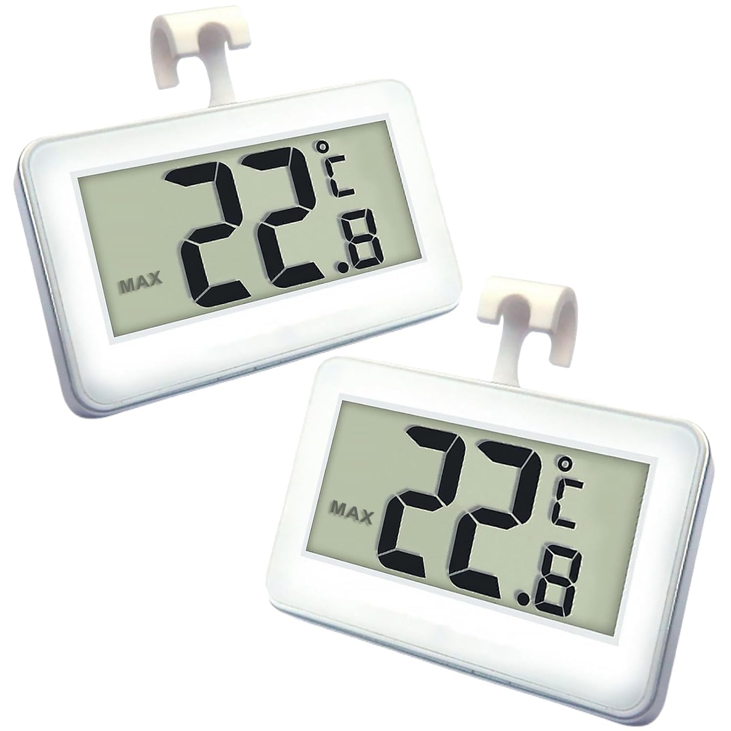 Fridge Thermometer Digital Refrigerator Thermometer, Suplong 2 Sets Digital Waterproof Fridge Freezer Thermometer With Easy to Read LCD Display (White-2)