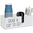 Cheeorry Coffee Station Organizer for Countertop, Cup and Lid Holder for Cup Lid Sleeve Pods Condiment, Wooden Disposable Cup Dispenser Holder for Bar Accessories Organizer Storage