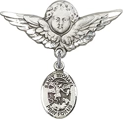 Sterling Silver Baby Badge Guardian Angel Pin with