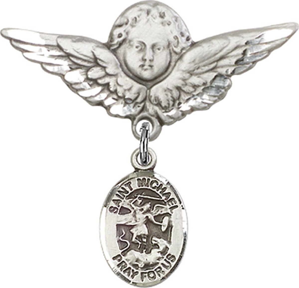 Sterling Silver Baby Badge Guardian Angel Pin with