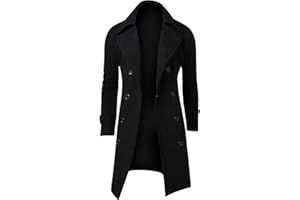 NAMTYQX Men's Double Breasted Trench Coat Oversized Casual Windbreaker Lapel Long Jacket Belted Windbreaker Slim Fit Overcoat