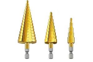 3 PCS Step Drill Bit Set, Steel Titanium Plated Reaming Step Drill Bit, Stepped Drill Bit with 1/4" Hex Shank for Stainless S