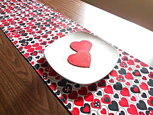 Valentines Day Table Runner Hearts Red White Black Polka Dots Buffet Reversible Decorative