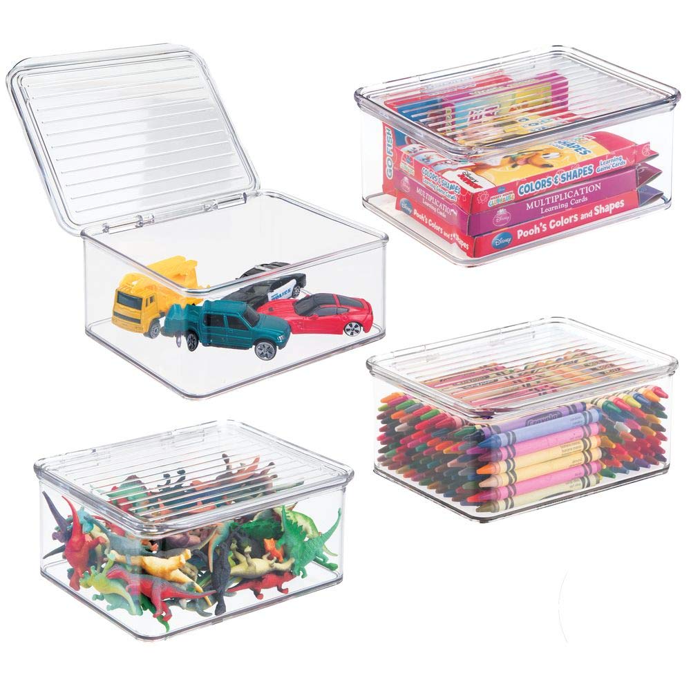 mDesign Set of 4 Toy Boxes Stackable Storage Bins with Lid for Toys Perfect for The Shelf or