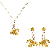 coadipress Banana Pendant Necklace Earrings Set for Women Cute Rhinestone Pearl Fruit Bananas Dangle Earrings Lifelike Summer Fruit Necklaces Beach Party Holiday Jewelry