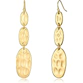 Lnmoieu Gold Hammered Dangle Earrings for Women Chunky Statement Earrings Jewelry