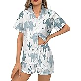 Delerain Womens Pajama Sets 2-Piece Short Sleeve Sleepwear Soft Satin Button Down Loungewear Pjs Shorts Set XS-5XL