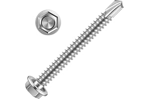 MewuDecor #10 x 3 (1/4" to 3" Available) Hex Washer Head Self Drilling Sheet Metal Screws with Drill Point, Stainless Steel 410, 50 PCS