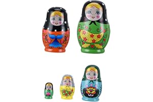 SOPOTUTU Wooden Matryoshka Nesting Dolls Natural Wood Russian Stacking for Bright Painted Wooden Nesting Doll