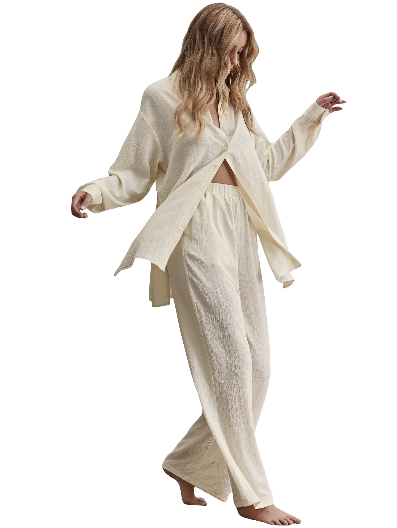 Slit Hem Longline Blouse & Wide Leg Pants Set