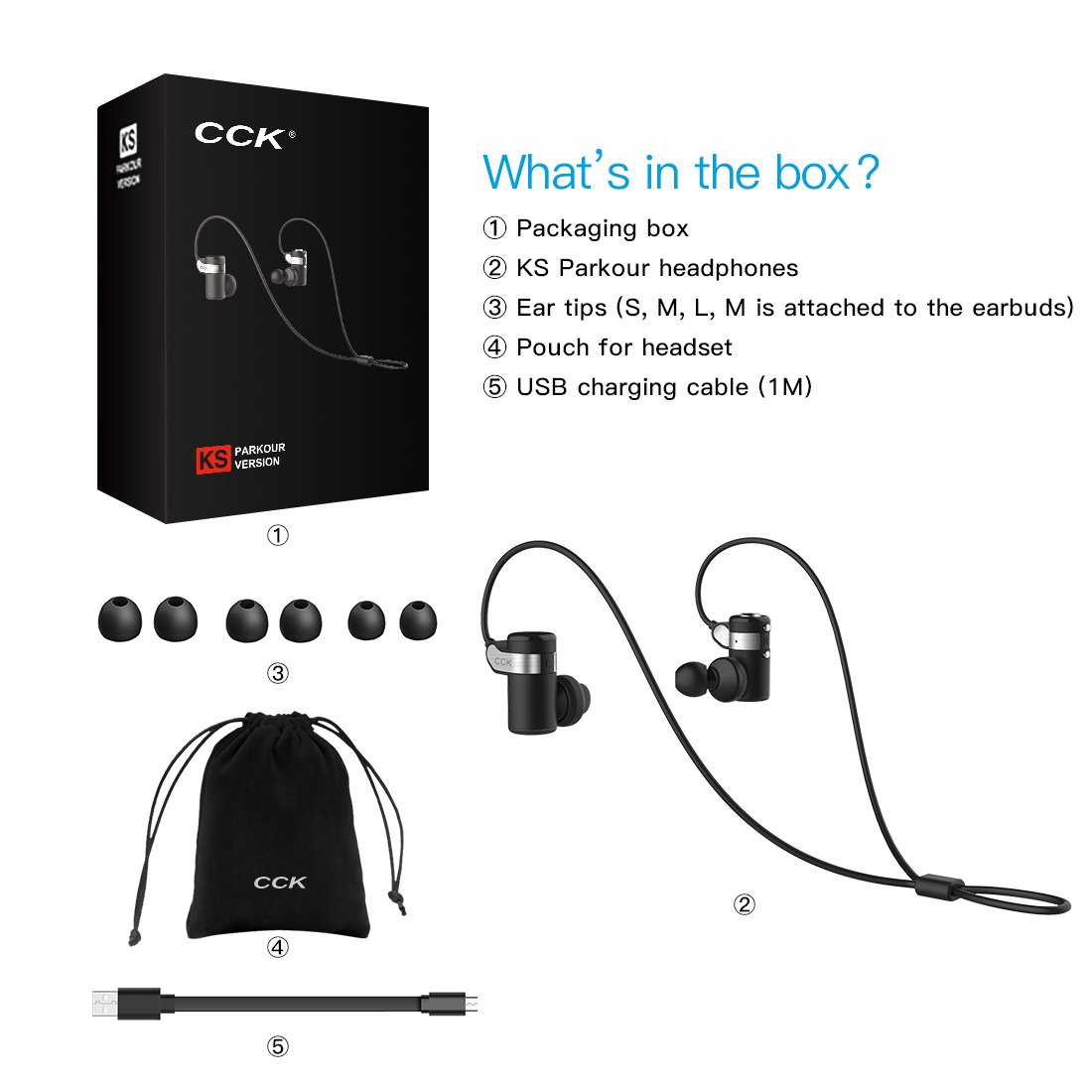 Bluetooth Headphones CCK Wireless Earbuds Sports Best Running Earphones Hi-Fi Stereo Noise Cancelling Sweatproof for Gym Workout Exercising Fashionable In Ear Headsets Computer iphone Android Black
