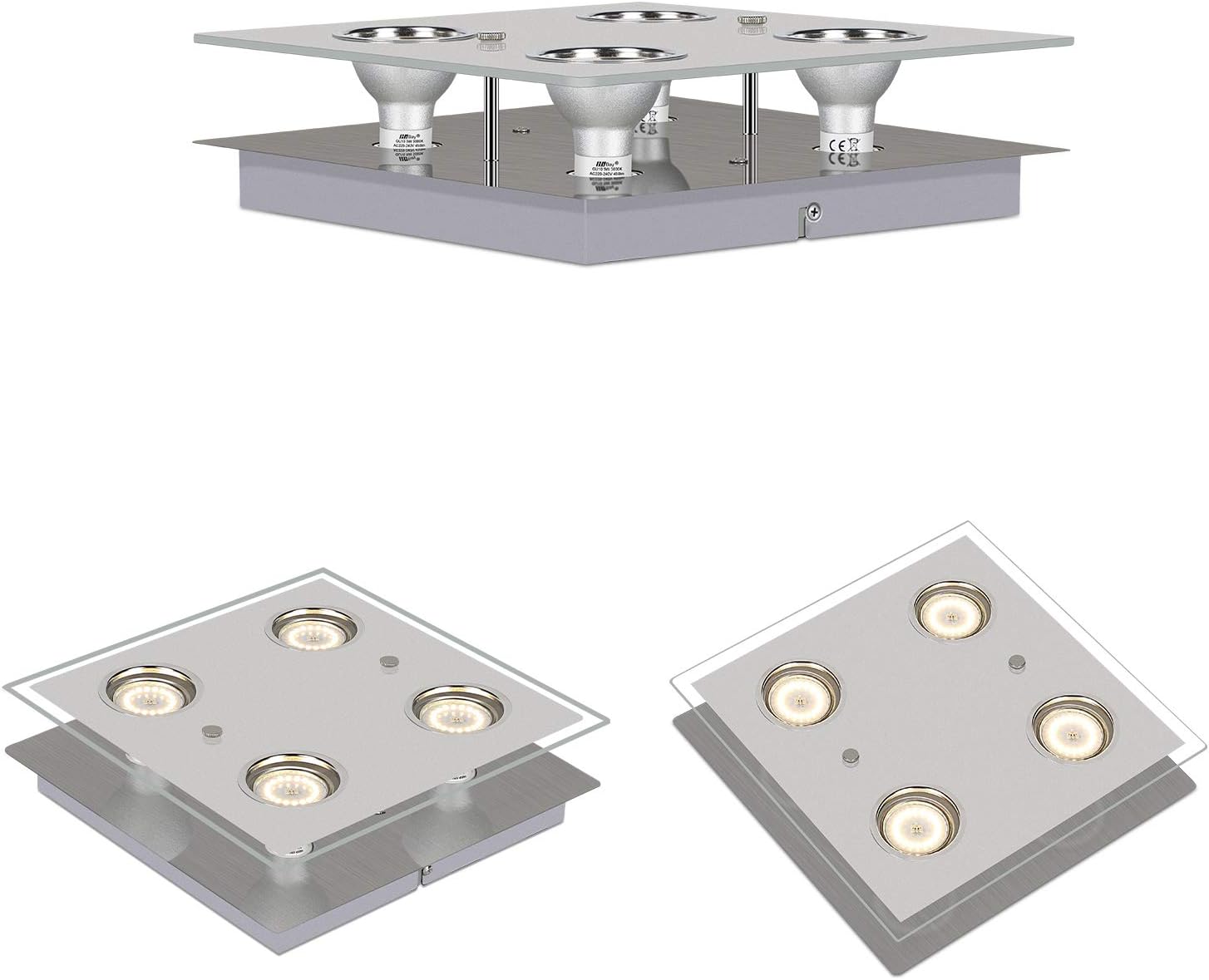 HiBay Modern Ceiling Light Chrome LED Kitchen Spotlight Fittings 4 Way Ceiling Spots GU10 Square Flush Lamp 240V for Bedroom Living Room - Image 3