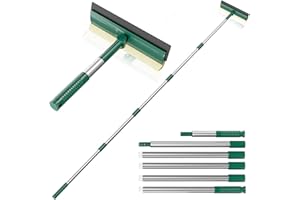 BURFERLY 75" Long Squeegee for Window Cleaning with Long Handle, 2 in 1 Window Cleaner Sponge and Dual Side Blade Rubber, Silicon Squeegee for Window, Glass, Shower Door, Car Windshield