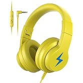 Candy Bila Wired Kids Headphones with Microphone, 85dB Safe Volume | Volume Limiter 85/94dB, HD Stereo Sound, Microphone and Wired Control,Foldable Design, Yellow