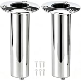 (Set of 2) Amarine-Made Heavy Duty Stainless Steel 316 Deluxe Rod Holders with Drain, Flush Mount Fishing Rod Pole Holders, 90 Degree