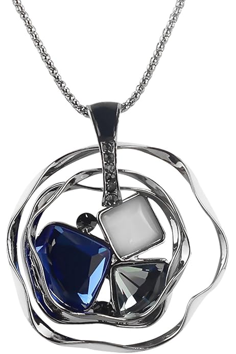 BONSNY Paris Doll Necklace - Handmade Crystal Flower Pendant With Long Chain Fashion Jewelry