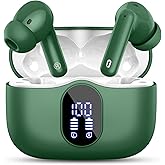 Wireless Earbuds, Bluetooth 5.4 Headphones Bass Stereo, Ear Buds with Noise Cancelling Mic, LED Display in Ear Earphones Clear Calls, IP7 Waterproof Bluetooth Earbuds for Laptop/Phones/Sports, Green