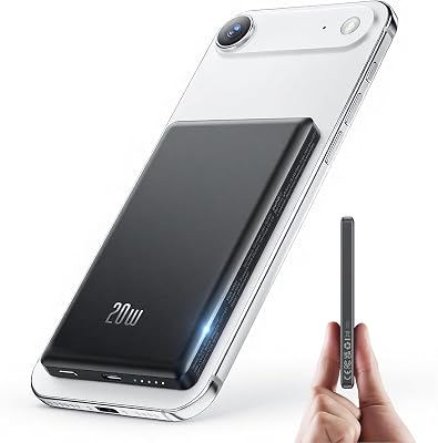 Ultra Slim iPhone Powerbank für Magsafe, Ntaanoo Magnetische Power Bank Induktives Laden 5000mAh, 20W Schnellladung Wireless Externe Handyakkus Kabelloses Akkupack für iPhone 17/16/15/14/13/12 Schwarz