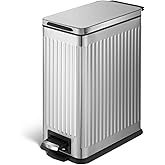 Home Zone Living 4 Gallon Kitchen Trash Can with Soft-Closing Lid and Step Pedal, Stainless Steel with Slim Ribbed Design for Home and Office, Silver, 17 Liters