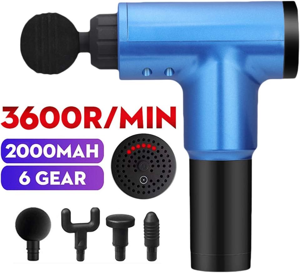 Jackallo Massage Gun Handheld Electric Wireless Massage Gun Deep Tissue Muscle Massager Ultra Quiet Rechargeable Device for Muscle Tension Relief 6 Adjustable Speed Levels and 4 Head Attachments