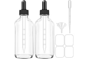 Bumobum Dropper Bottles, 4oz Clear Bottle with Dropper for Essential Oils with Funnel, Labels & Pipette, 2-Pack Tincture Bottles with Dropper(Unbreakable Plastic Eye Dropper)