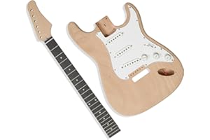 Ktaxon DIY Electric Guitar Kit with Mahogany Body, Full Size 6-String Electric Guitar Kits W/Maple Neck, Shoulder Strap, SSS Pickups, All Accessories Included, Wood Color (KST)