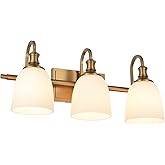 Hanaloa Gold Bathroom Vanity Light Fixtures, Vintage Aged Brass 3 Lights Wall Sconce Lighting with Opal Glass Shade, Porch Wa