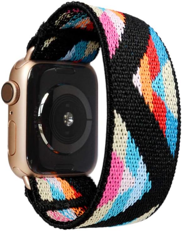 Tefeca Chevron Pattern Elastic Compatible/Replacement Band for Apple Watch 38mm/40mm (Gold Adapters, XS fits Wrist Size : 5.5-6.0 inch)