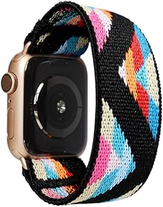 Tefeca Chevron Pattern Elastic Compatible/Replacement Band for Apple Watch 38mm/40mm (Gold Adapters, XS fits Wrist Size : 5.5-6.0 inch)