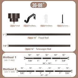 HEI! DEAR Bronze Curtain Rods 48 to 84