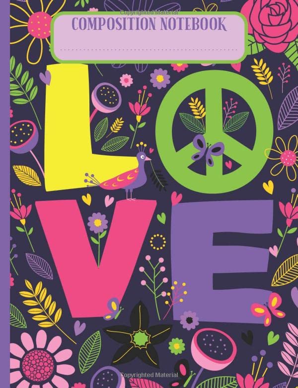 Composition Notebook: Hippy Love Psychedelic Pattern Notepad College Ruled 120 Pages