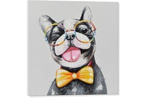 SEVEN WALL ARTS Cute Dog Canvas Wall Art Abstract Colorful Animal Dog with Glasses Painting Boston Terrier Puppy Artwork Pictures for Kids Nursery Bedroom Living Room Office Home Decor 24 x 24 Inch