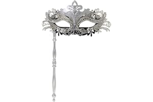 WILOVCOS Womens Masquerade Mask with Stick, Handheld Mardi Gras Mask,Venetian Party Masks