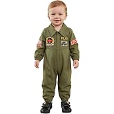 Fabuyau Toddler Baby Boys Halloween Costume Air Force Pilot Jumpsuit Outfit | Halloween Toddler Boys Outfit, Pilot Jumpsuit, Long Sleeve Romper, Aviator Hat, Eagle Badge, Zipper Closure, Button Pocket.
