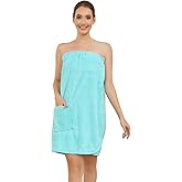 Air Curvey Women's Soft Wrap Towel Shower Wrap Robe Lightweight Spa Body Wrap Adjustable Closure Bathrobe With Pocket
