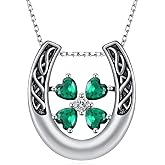 SVODEA Four Leaf Clover Necklace 925 Sterling Silver Horseshoe Shamrock Pendant Necklace St Patricks Day Jewelry Gifts for Women