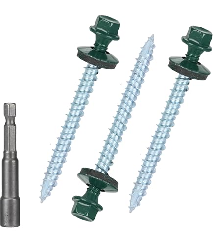 250-Pack #14 X 1-Inch Ivy Green Metal Roofing Screws - Hex Head, Self-Tapping, With EPDM Washer For Corrugated Metal Roofs