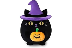 Finebee Halloween Pumpkin Cat Plush Toy, Black Cat with Pumpkin and Witch Hat for Home Decor, Halloween Party Gifts for Kid (Pumpkin Cat, 10 Inch)